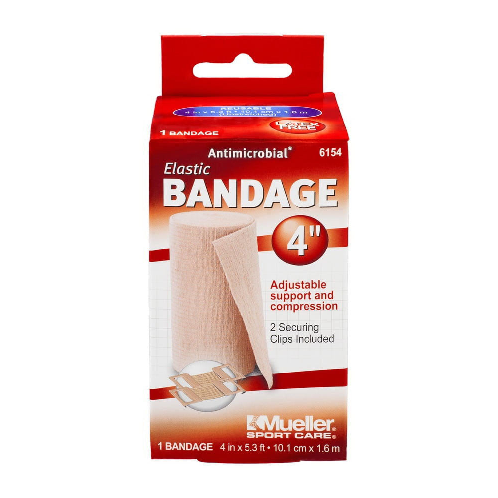 Mueller Sport Care Antimicrobial 4 Inch Elastic Bandage with Clips, 1 Ea