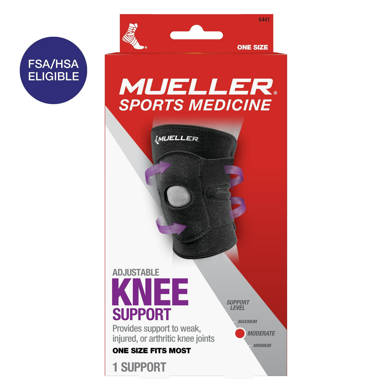 Mueller Adjustable Knee Support Moderate Support Level, Adjustable, One size, Fits Left or Right, 1 Ea