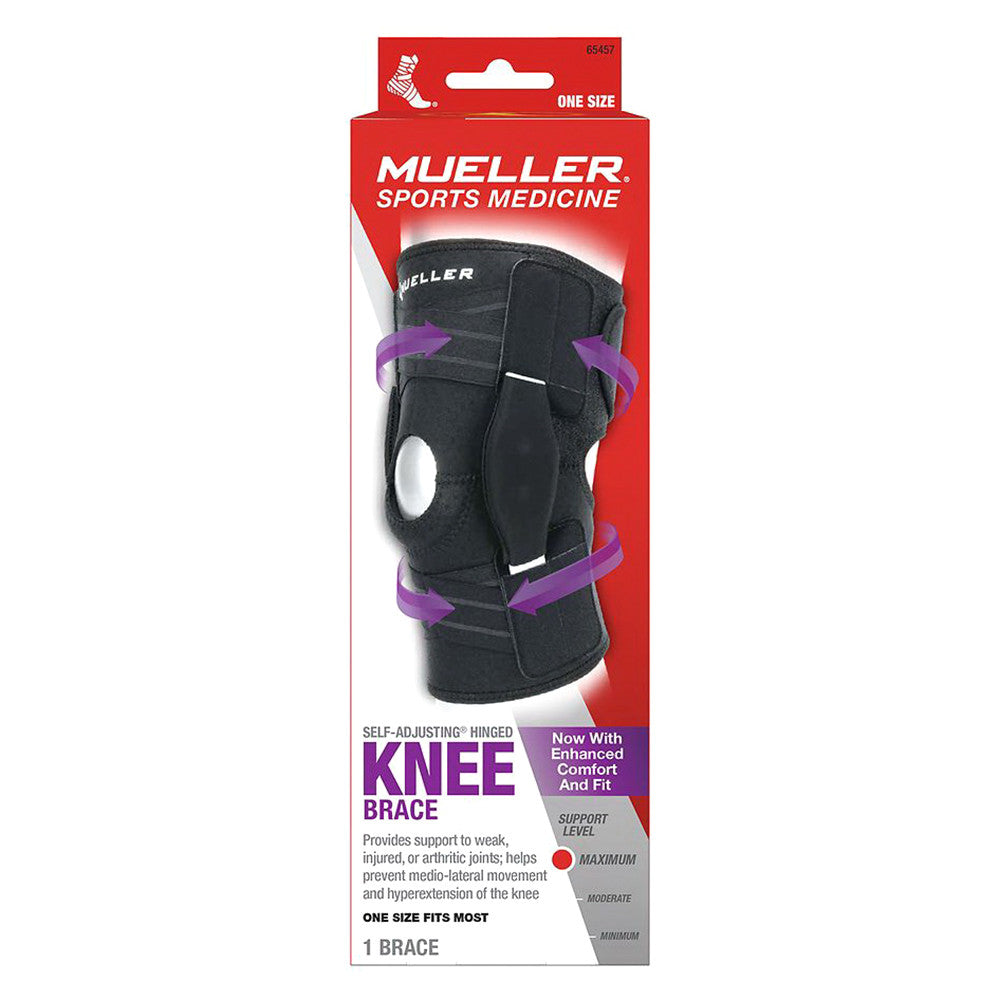 Mueller Sports Medicine Adjustable Hinged Knee Brace, Black, 1 Ea
