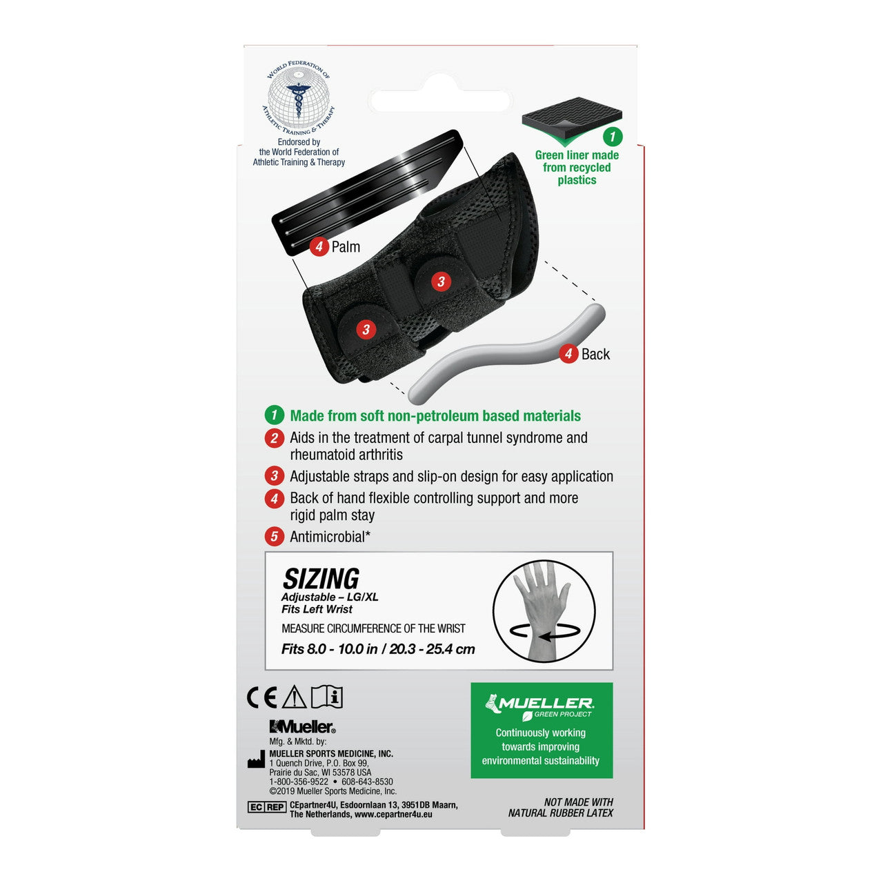 Mueller Fitted Left Wrist Brace, LG/XL, 1 Ea