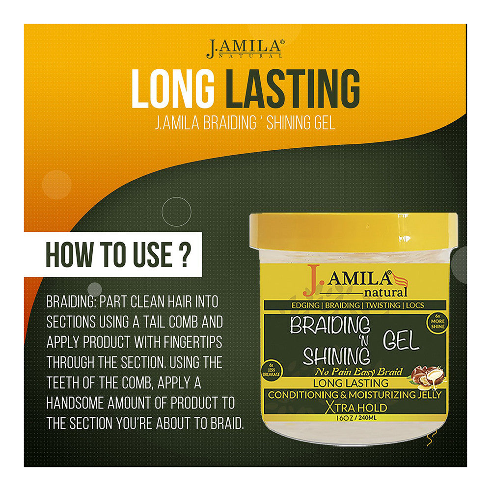 J Amila Natural Braiding N Shining Long Lasting Conditioning and Moisturizing Hair Gel, 16 Oz