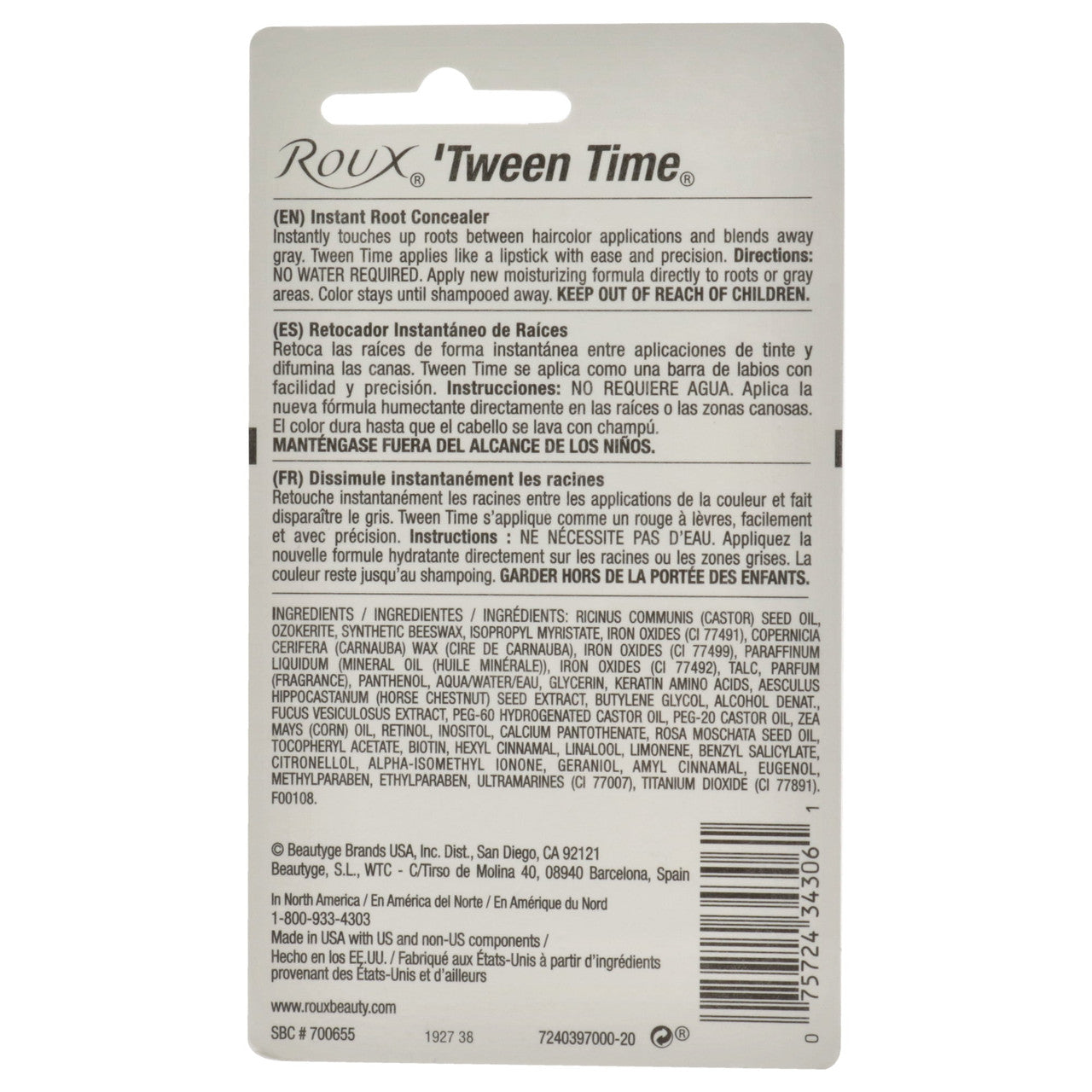 Roux Tween Time Hair Color Crayon Instant Root Concealer Medium Brown, 1 Ea