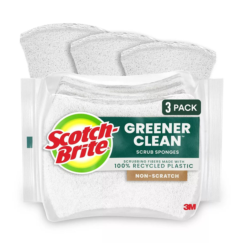 Scotch-Brite Greener Clean Scrub Sponges Recycled Scrubber Non-Scratch 3 Scrub 1Ea
