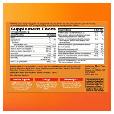 Emergen C Vitamin C Fizzy Drink Mix 1000 Mg, Raspberry Supplement - 30 Packets/Pack
