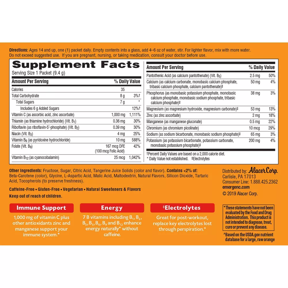 Emergen-C Super Energy Booster Tangerine,  30 Packets