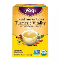 Yogi Sweet Ginger Citrus Turmeric Vitality Tea Bags, Caffeine Free, 16 Ea