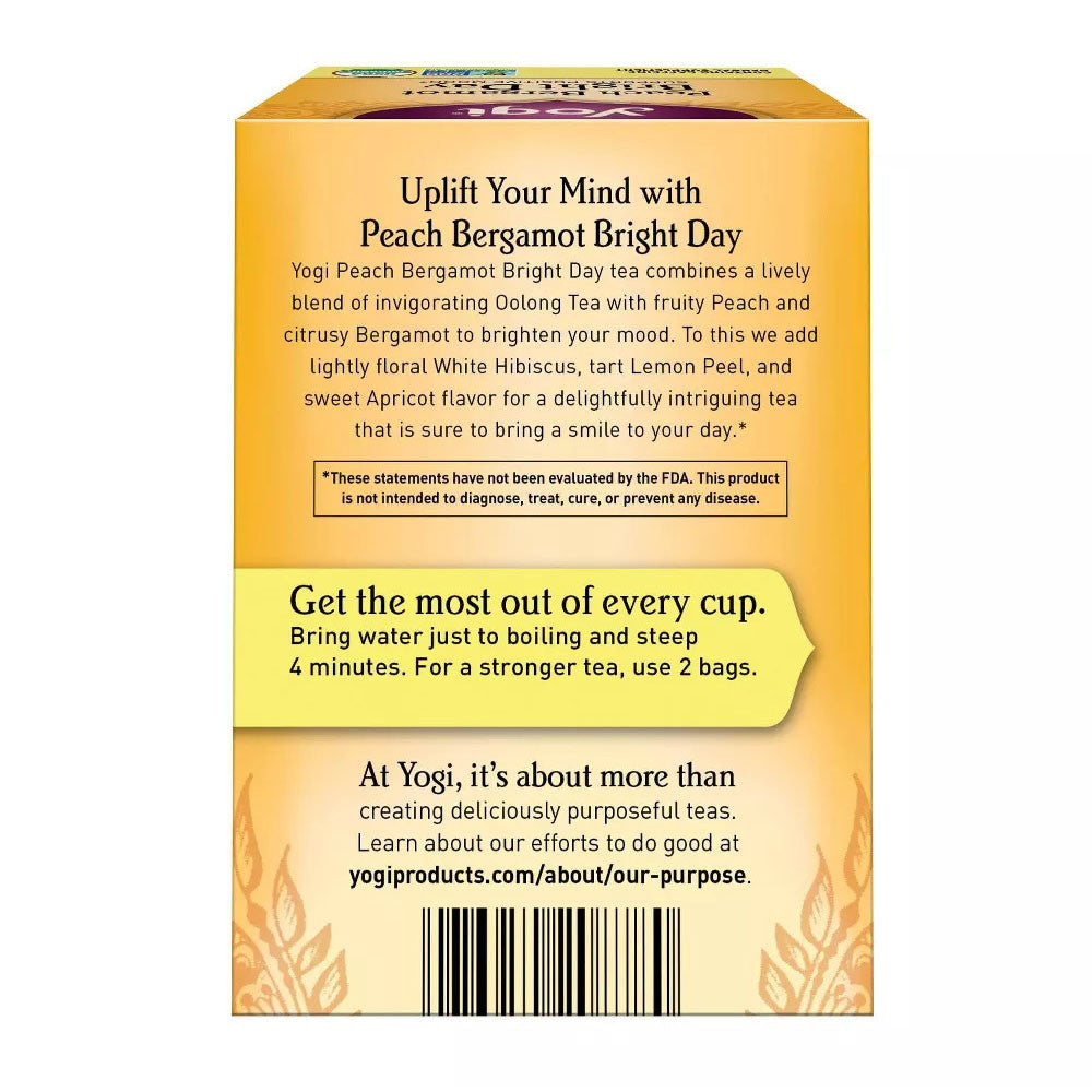 Yogi Peach Bergamot Bright Day Tea Supports Positive Mood, 16 Ea