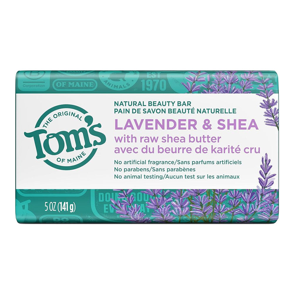 Toms of Maine Natural Bar Soap, Lavender & Shea with Raw Shea Butter, 5 Oz