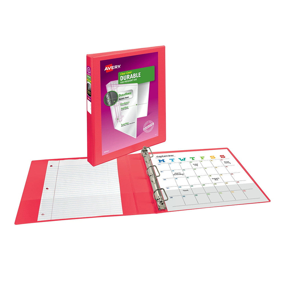 Avery Clear Cover Durable View Binder, 1 Inch Slant Rings, 220 Sheet Capacity, Assorted Colors, 1 Ea