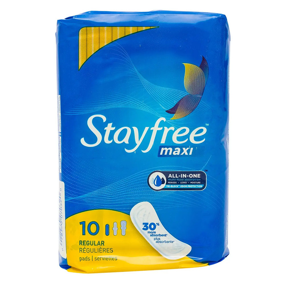 Stayfree Maxi Pads Regular Multi Leak Odor Protection 10Ea