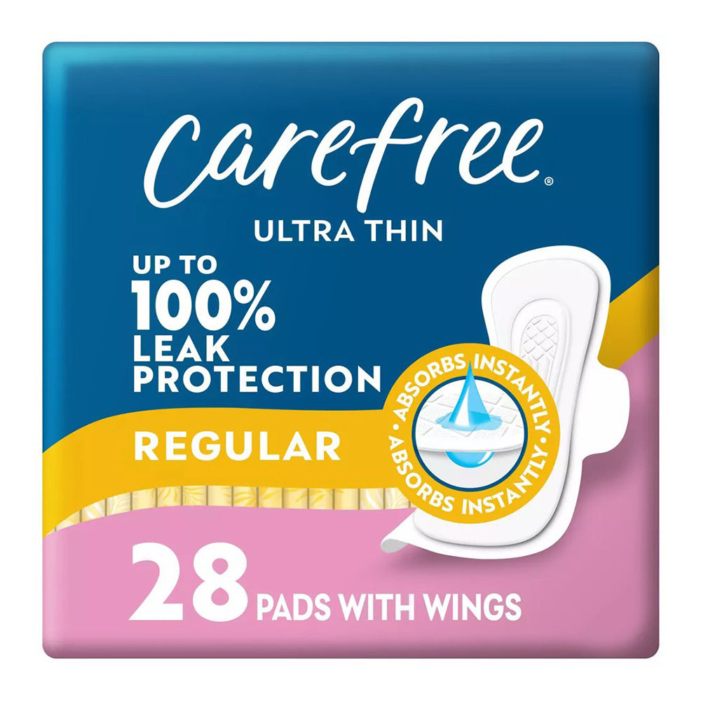 Carefree Ultra Thin Regular Pads with Wings Breathable All-Day Comfort for Women 28Ea