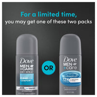 Dove Men Plus Care 72Hr Clean Comfort Antiperspirant and Mini Deodorant Dry Spray, 1 Oz