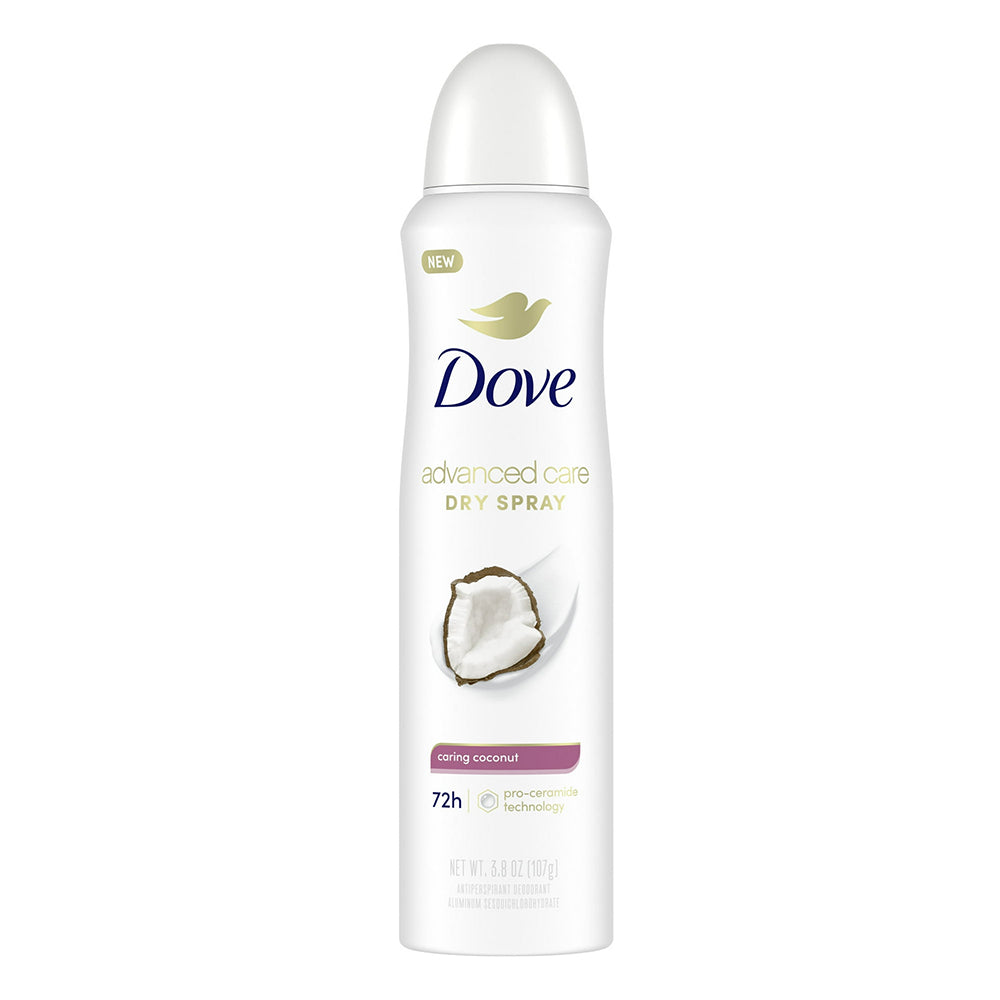 Dove Antiperspirant Deodorant Dry Spray Caring Coconut Odor Protection 3.8Oz (107g) 2Ea