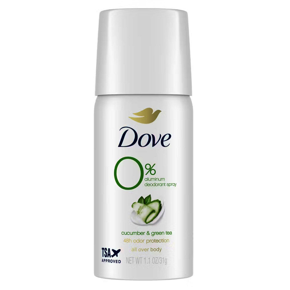 Dove Beauty 0% Aluminum Mini Deodorant Spray, Cucumber and Green Tea, Trial Size, 1.1 Oz