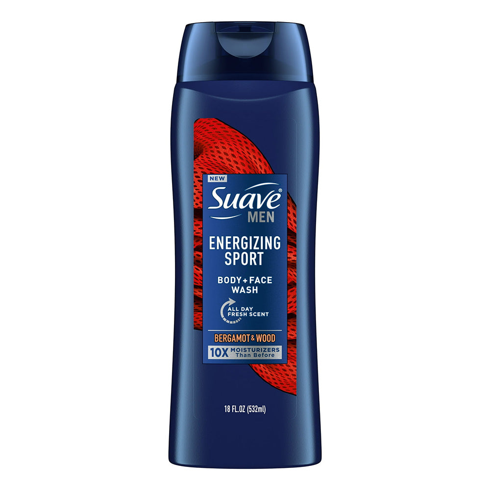 Suave Men Energizing Sport Body and Face Wash with Bergamot and Wood 18Oz (532ml)