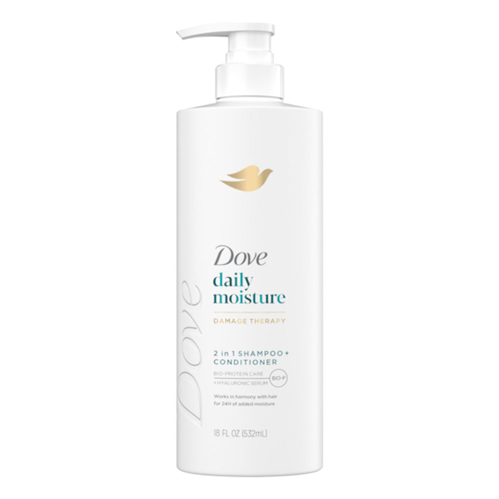 Dove Daily Moisture Damage Therapy 2 in 1 Shampoo and Conditioner with Bio Protein Care Hydrates Smooths and Softens Hair 18Oz (532ml)