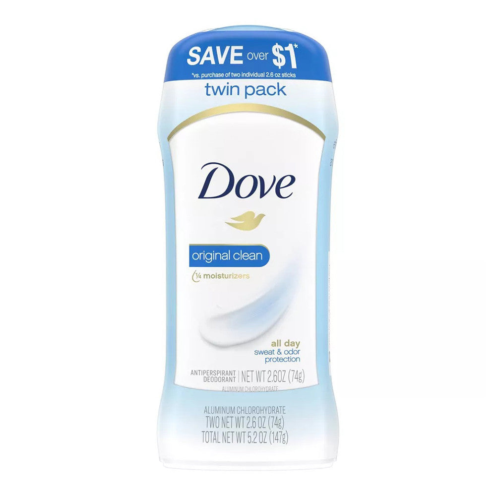 Dove Original Clean Antiperspirant Deodorant, Twin Pack, 2.6 Oz