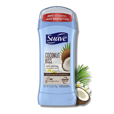 Suave Invisible Solid Antiperspirant Deodorant, Coconut Kiss, 2.6 Oz