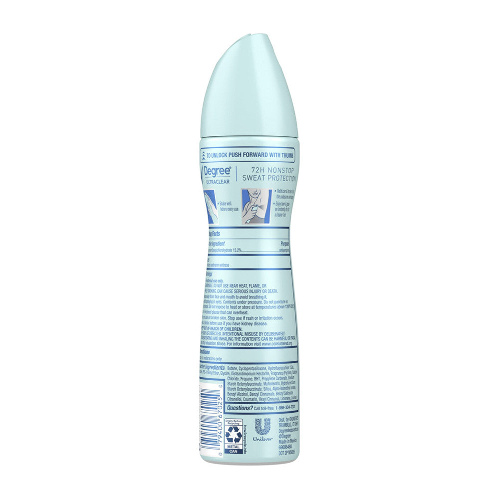 Degree Women Ultra Clear Dry Spray Black Plus White Pure Clean Antiperspirant Deodorant, 3.8 Oz