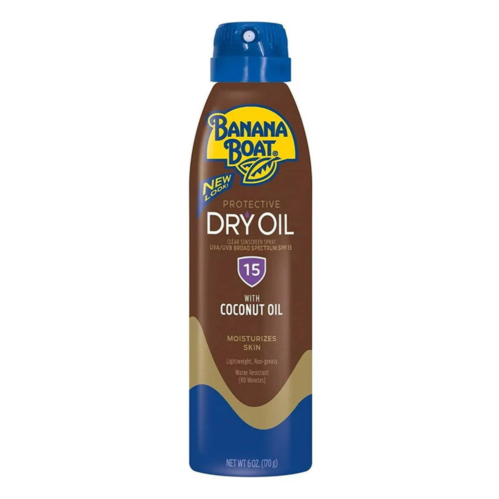 Banana Boat Protective Dry Oil Spray Broad Spectrum SPF 15 with Coconut Oil, 6 Oz