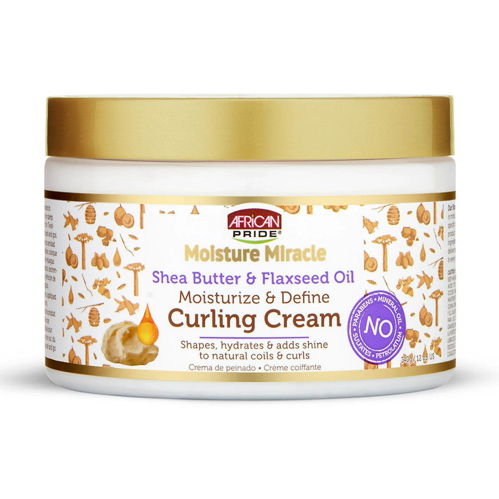 African Pride Moisture Miracle Curl Cream with Shea Butter and Flaxseed Oil, 12 Oz