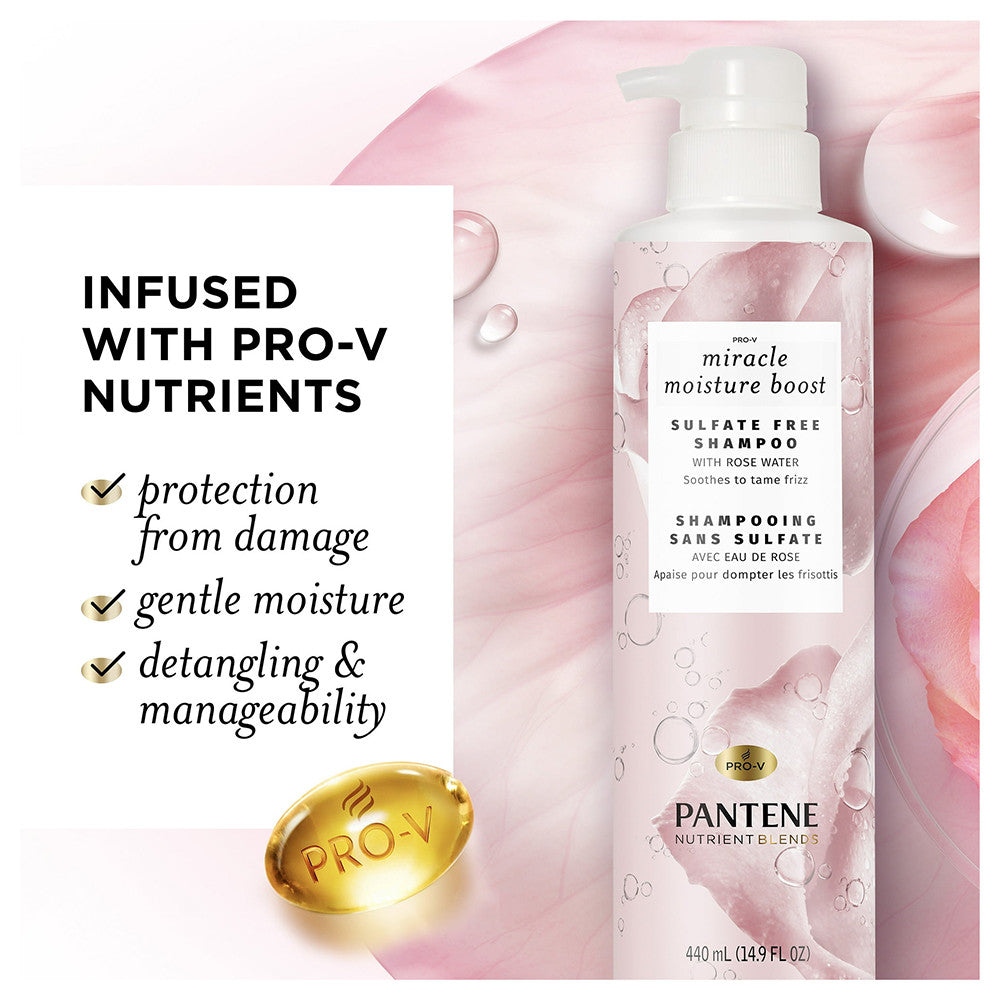 Pantene Pro V Miracle Moisture Boost Sulphate Free Shampoo with Rose Water, 14.9 Oz