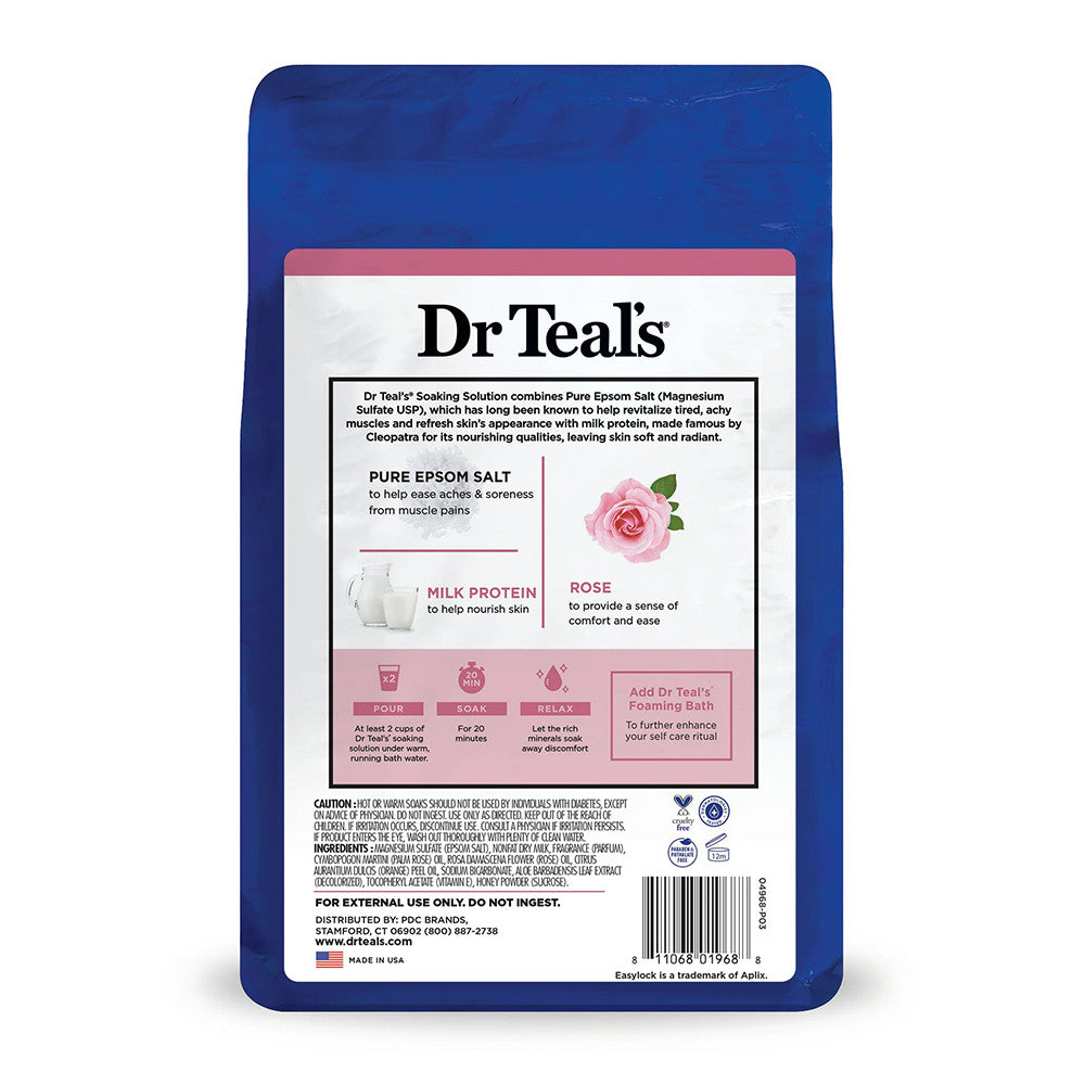 Dr Teals Pure Epsom Salt Soaking Solution with Rose Essential Oil and Milk Protein, 3 Lb