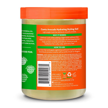 Cantu Avocado Hydrating Styling Gel with Avocado Oil and Shea Butter, 18.5 Oz