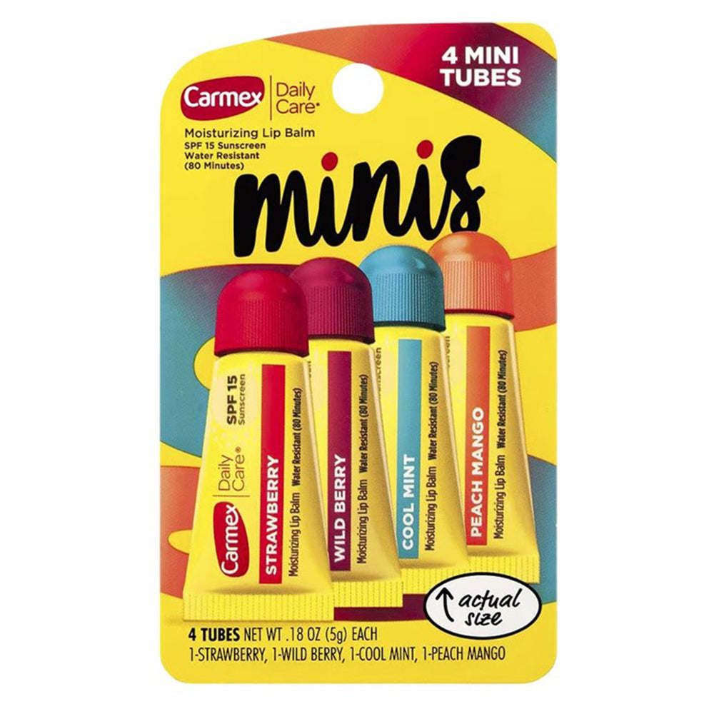 Carmex Daily Care Moisturizing Lip Balm Mini Tubes with SPF 15 Assorted Flavors 0.18Oz (5g) 4Ea