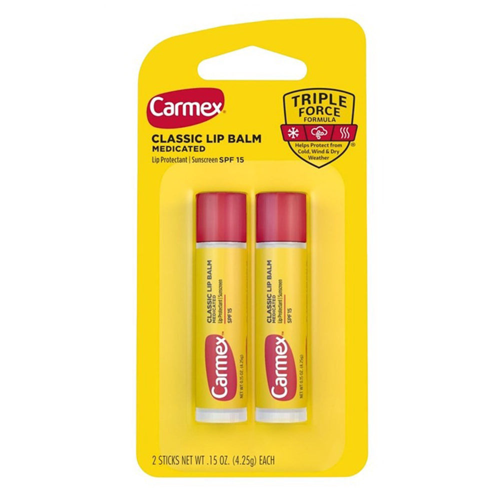 Carmex Classic Medicated Lip Balm Stick SPF 15 Moisturizing Lip Care 2Ea