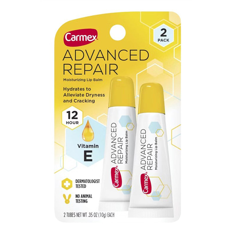 Carmex Advanced Repair Moisturizing Lip Balm with Vitamin E Hydrates to Dryness and Cracking 0.35Oz (10g), 2Ea