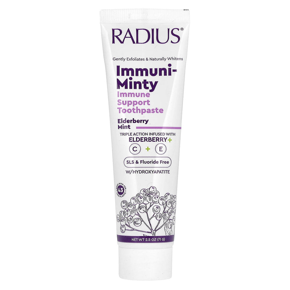 Radius Immuni Minty Immune Support Toothpaste Gently Exfoliates and Naturally Whitens Fluoride Free 2.5Oz (71g)