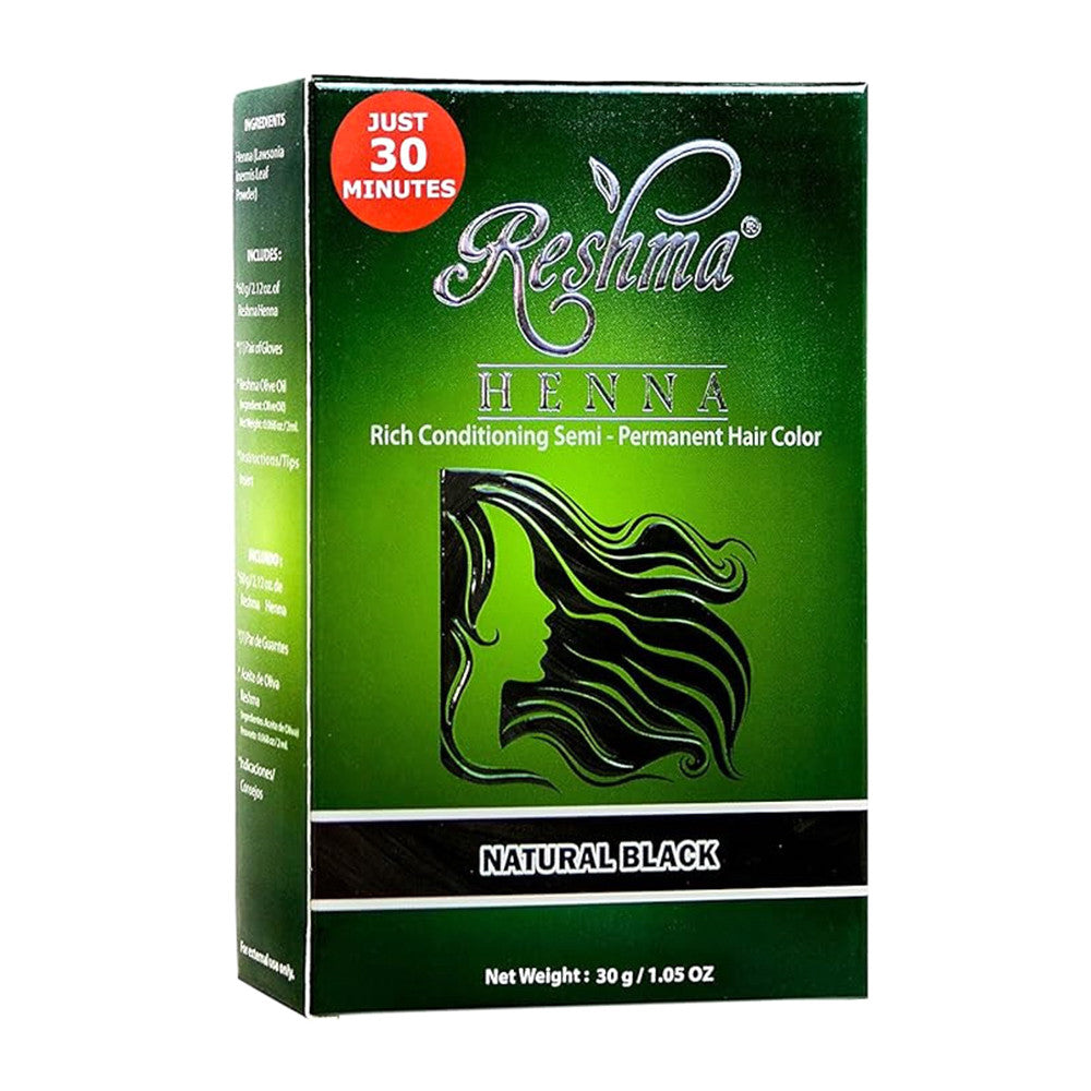 Reshma Henna Permanent Hair Color in 30 Minutes, Natural Black, 1.05 Oz