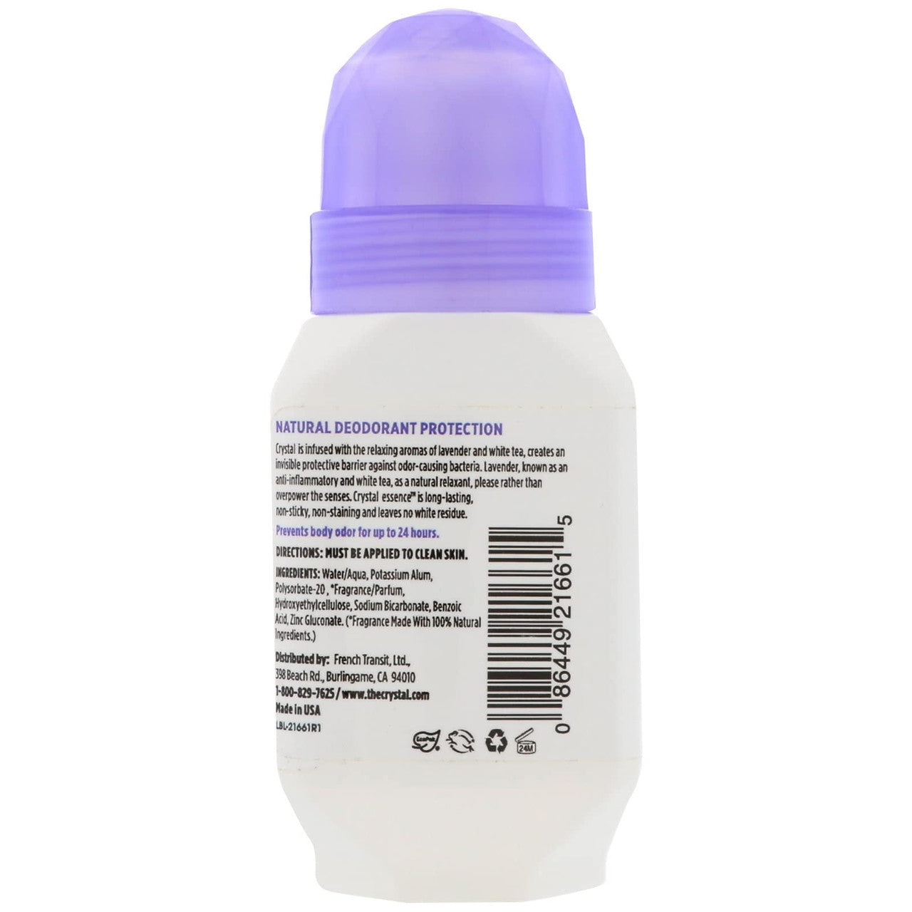 French Transit Crystal Essence Mineral Roll On Deodorant, Lavender And White Tea, 2.25 Oz