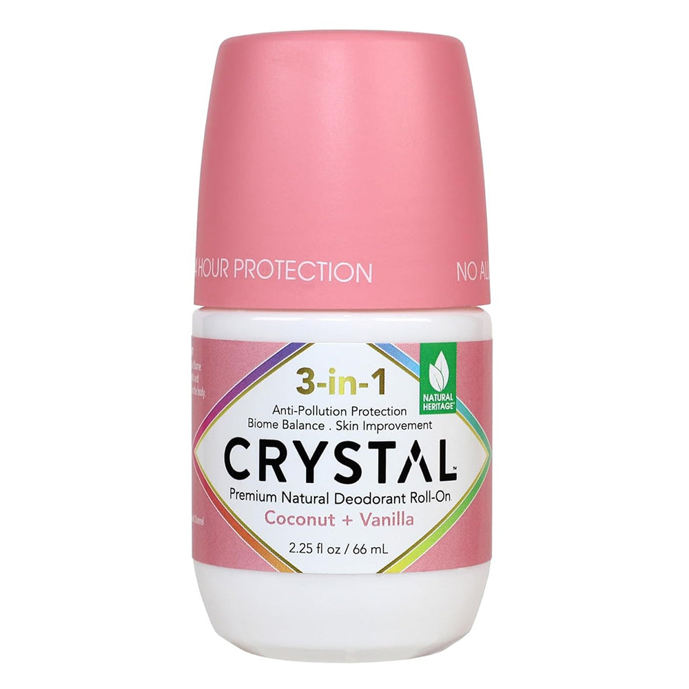 Crystal 3-in-1 BioHealth Deodorant Coconut Plus Vanilla Premium Natural Odor Roll On 2.25Oz (66ml)