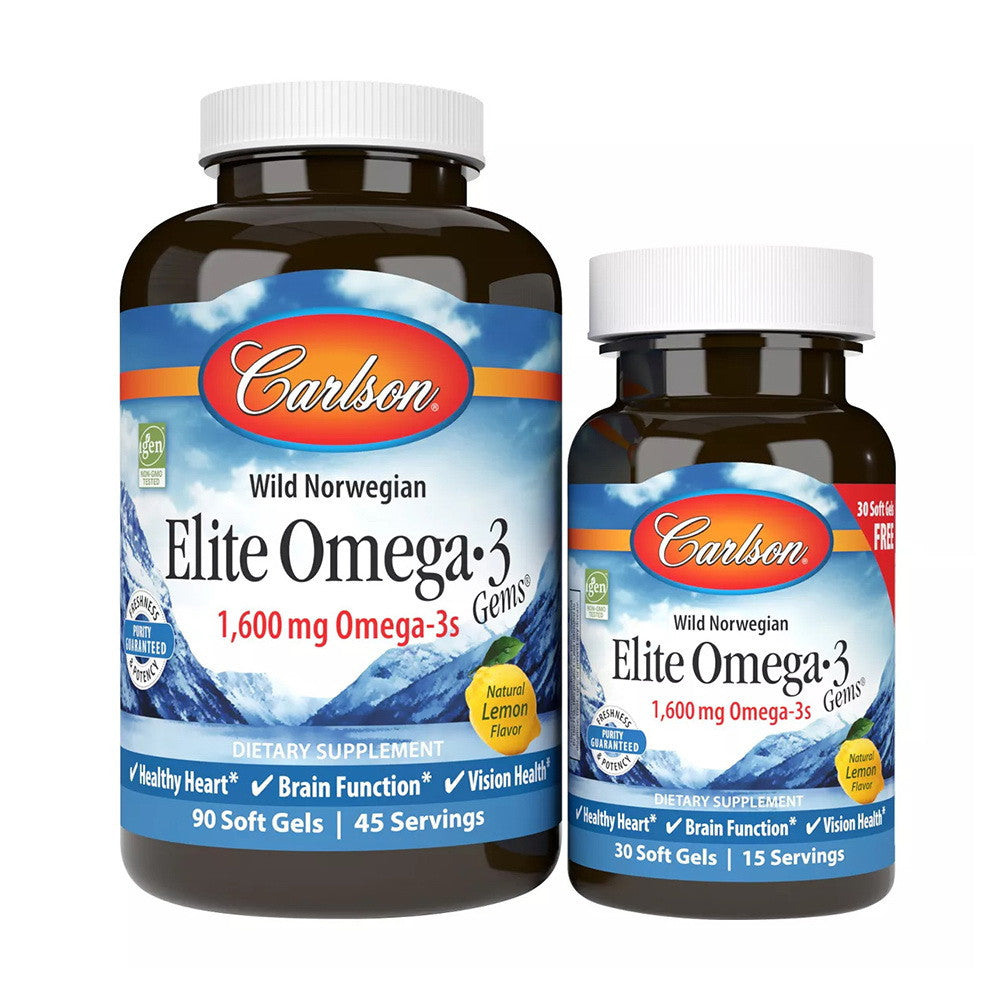 Carlson Wild Caught Elite 16,00 mg Omega-3 Gems Softgels, Natural Lemon Flavor, 90 Ea