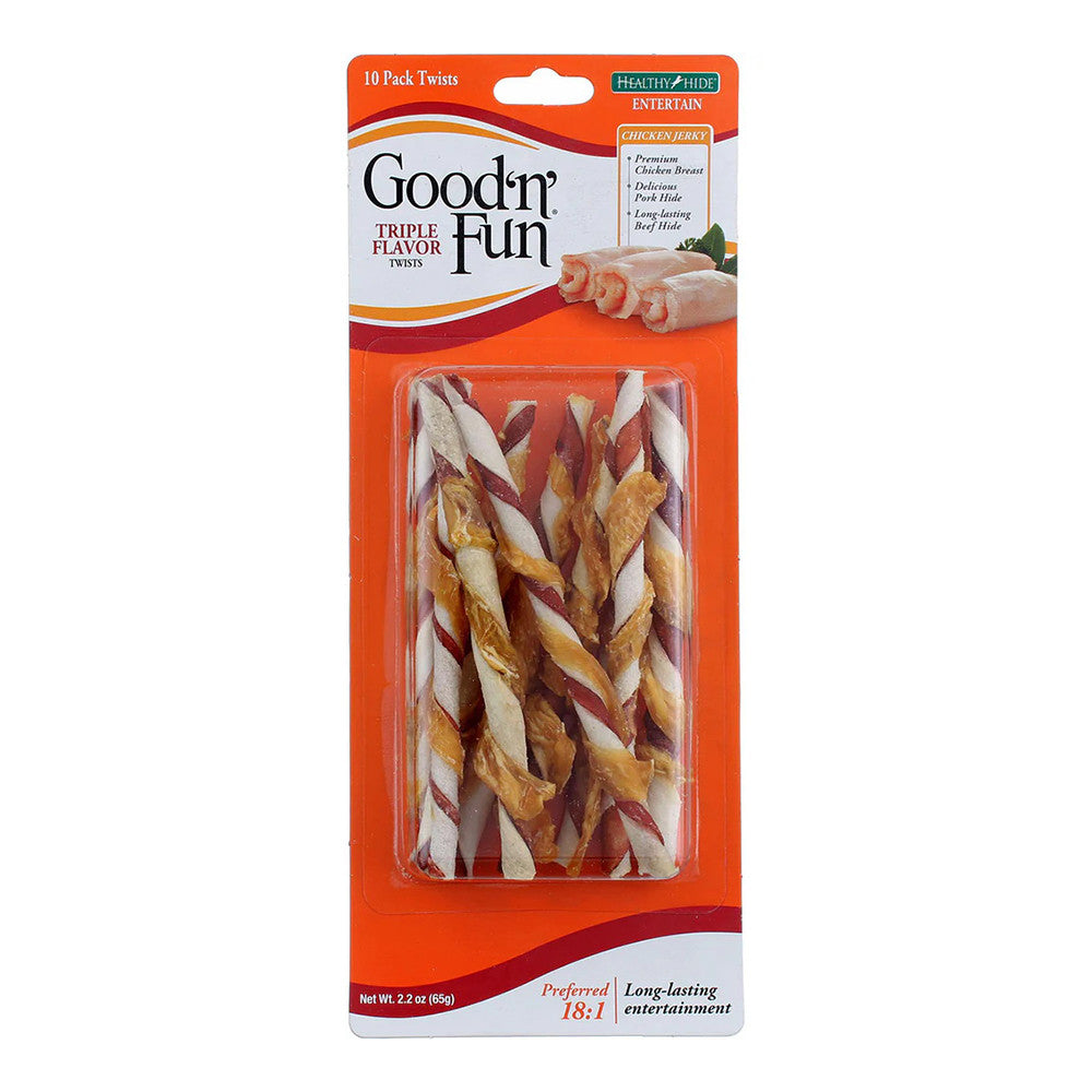 Good n Fun Large Triple Flavored Pork, Beef and Chicken Wrapped Roll Rawhide Dog Treats, 2 Ct