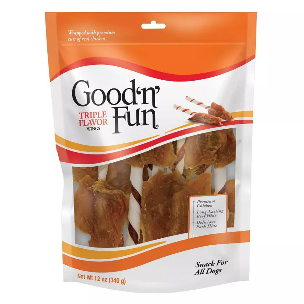 Good n Fun Triple Flavor Wings Chewy Dog Treats 12Oz (340g)