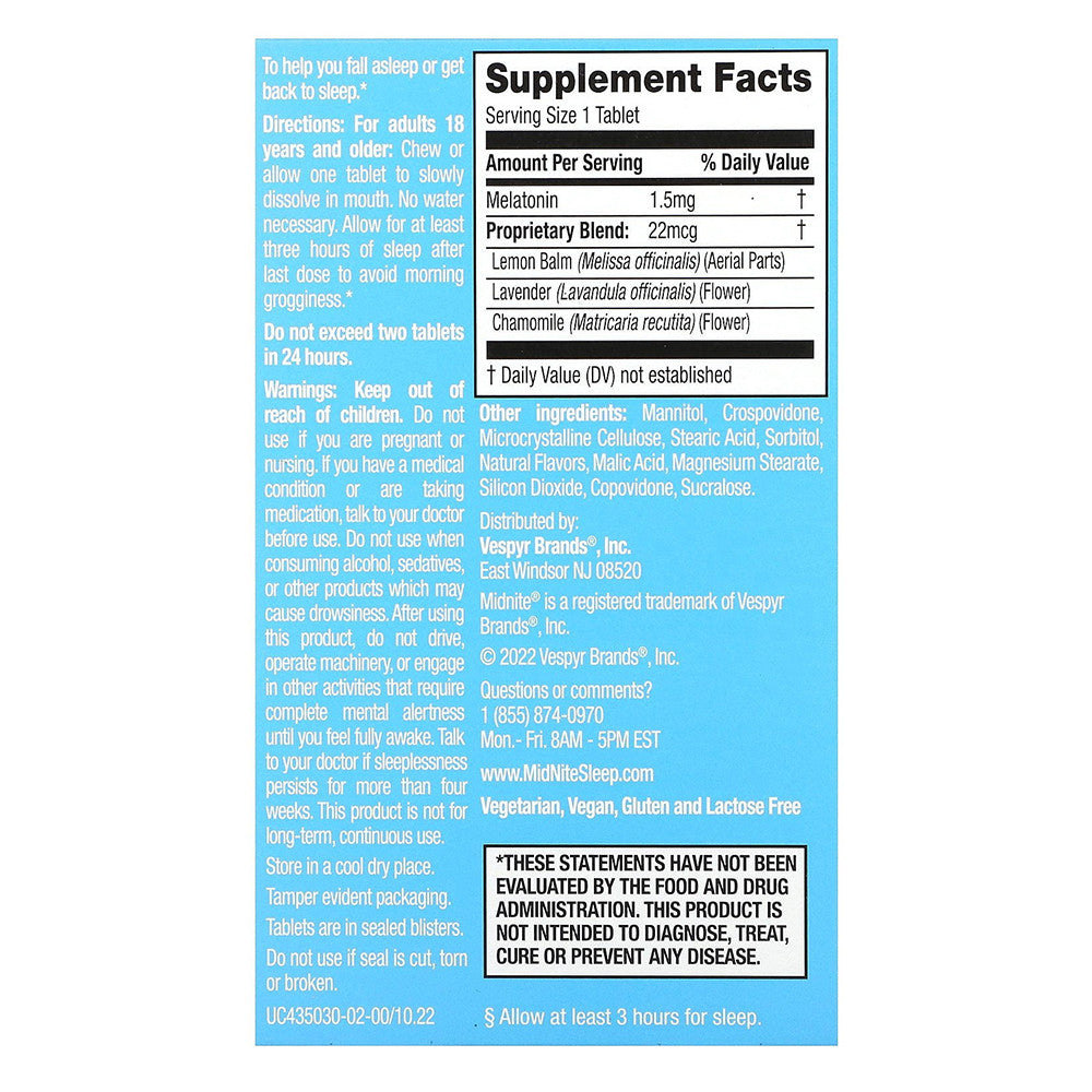MidNite Sleep Aid Low Dose 1.5 mg Tablets, Cherry Flavor, 30 Ea