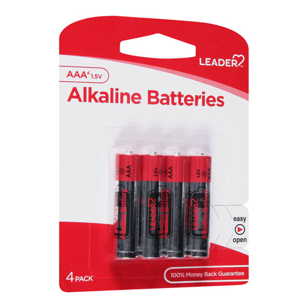 Leader Batteries, Alkaline Aaa, 1.5 Volt, 4 Ea