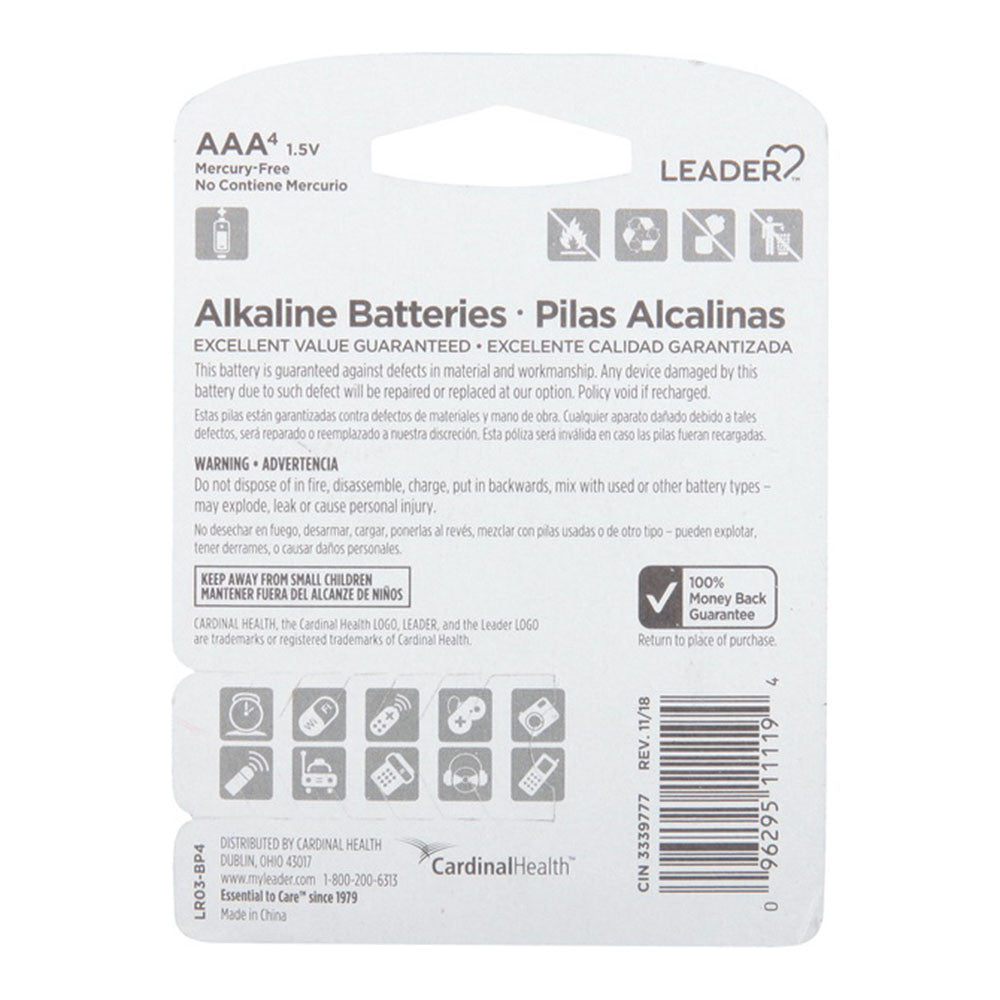 Leader Batteries, Alkaline Aaa, 1.5 Volt, 4 Ea