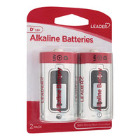 Leader Batteries, Alkaline D, 1.5 Volt, 2 Ea