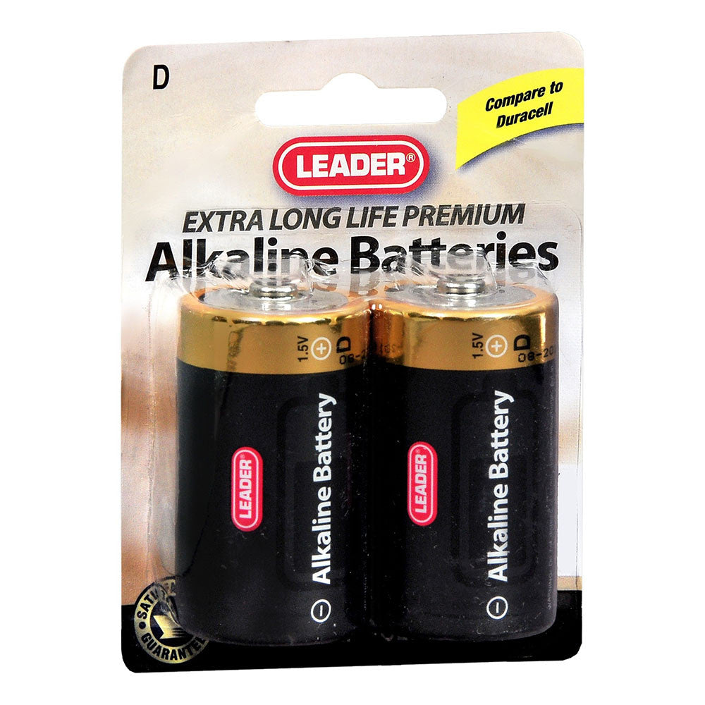 Leader Batteries, Alkaline D, 1.5 Volt, 2 Ea