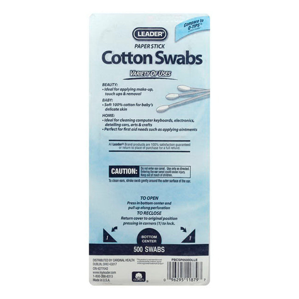 Leader Paper Stick Cotton Swabs, 500 Ea