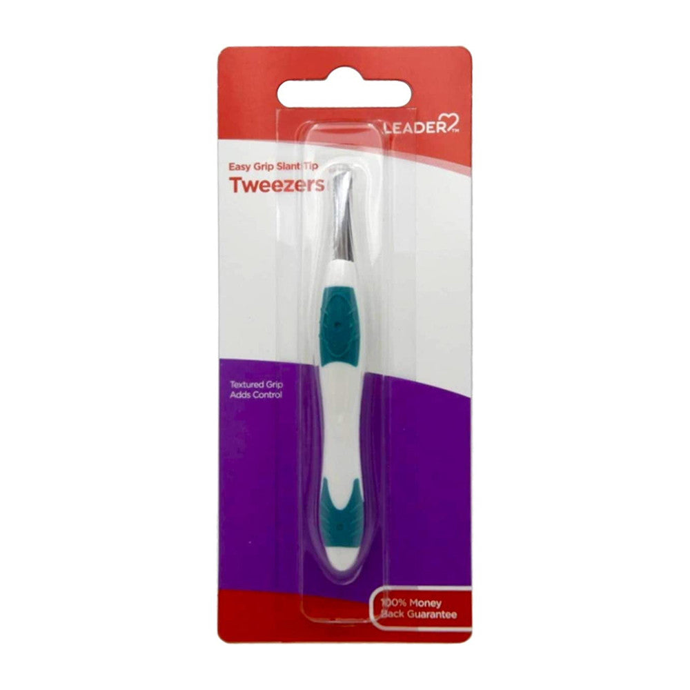 Leader Tweezers Easy Grip Slant Tip, 1 Ea