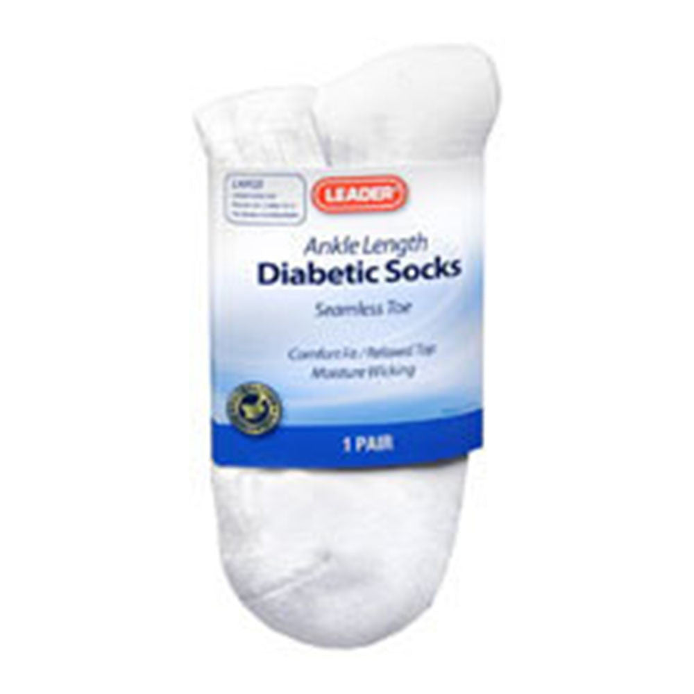 Leader Diabetic Socks Ankle White Large, Hosiery Supports, 1 Pr