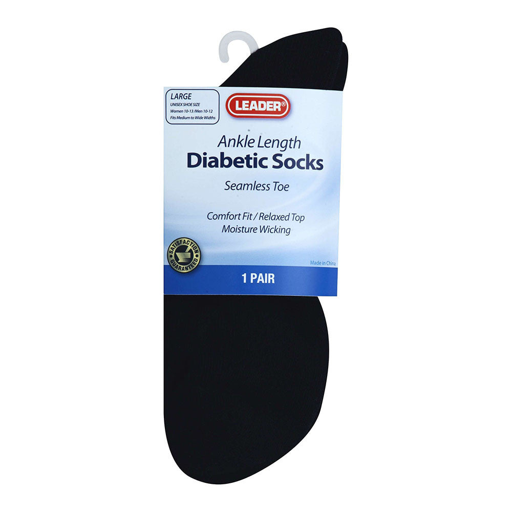 Leader Diabetic Socks Ankle Black Large, Hosiery Supports, 1 Pr