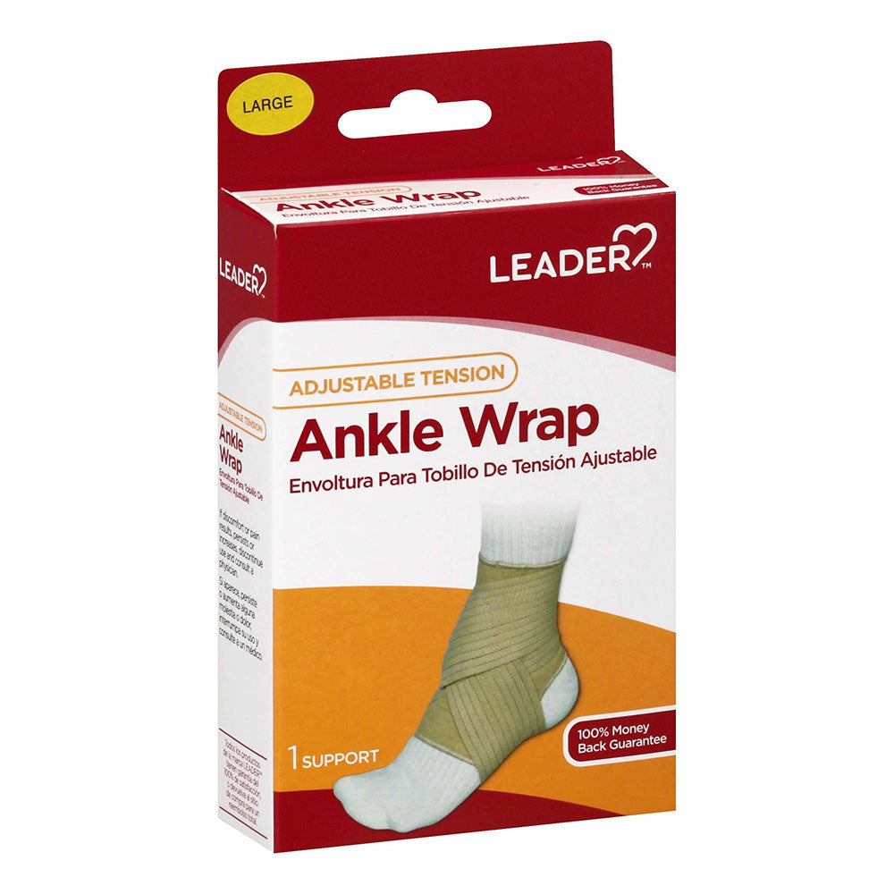 Leader Ankle Wrap Adjustable Tension, Large, Supports Braces, 1 Ea