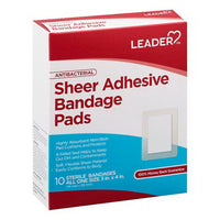 Leader Adhesive Bandage Pads, Antibacterial, Sheer, All One Size, 10 Ea
