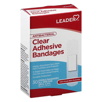 Leader Adhesive Bandages, Clear, Antibacterial, All One Size, 30 Ea